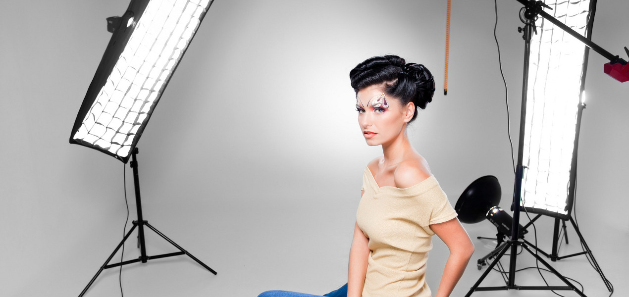 model posing in professional equipped Studio
